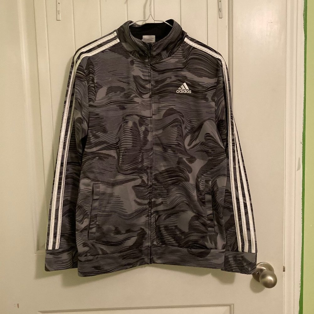 ADIDAS Grey White and Black Swirl Abstract Print Lightweight Jacket
